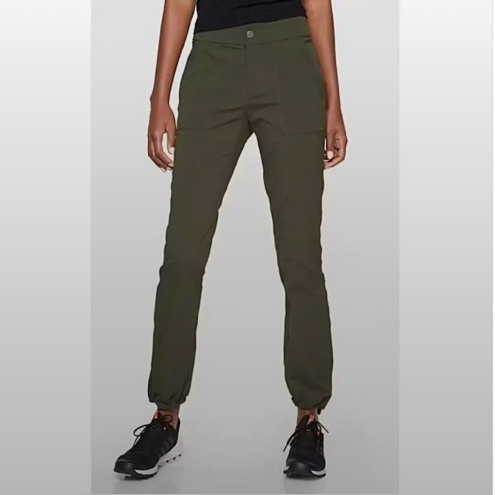Athleta Womens Size 8 Petite Trekkie Jogger Pants Dark Green Zipper Pockets High